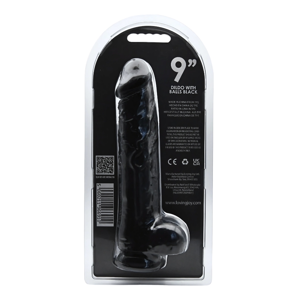 Loving Joy 9 Inch Dildo with Balls Black - Image 5
