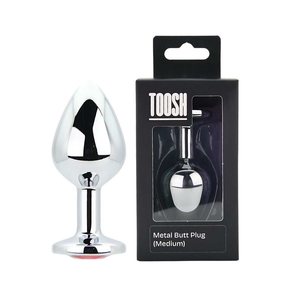 Toosh Silver Metal Butt Plug Medium Red Stone - Image 11