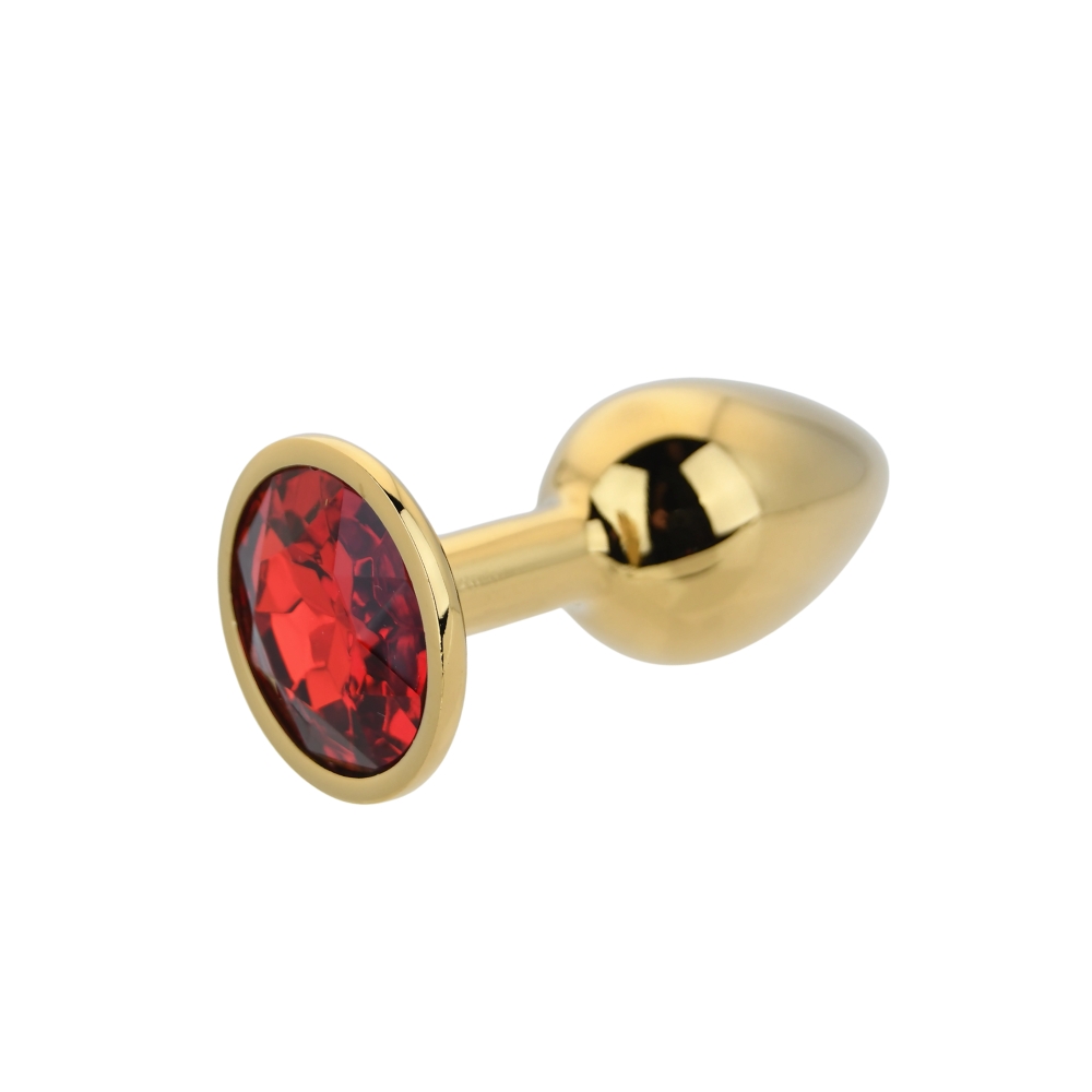 Toosh Gold Metal Butt Plug Small Red Stone - Image 3
