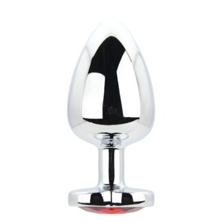 Toosh Heart Shaped Silver Butt Plug with Red Stone Large