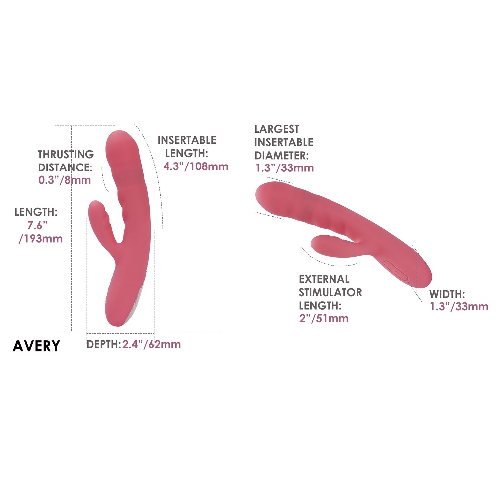 Svakom Avery Thrusting Vibrator with Clitoral Stimulator Pink - Image 9